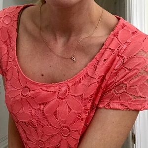 Tiana B. Floral Lace Short Sleeve Dress in Coral